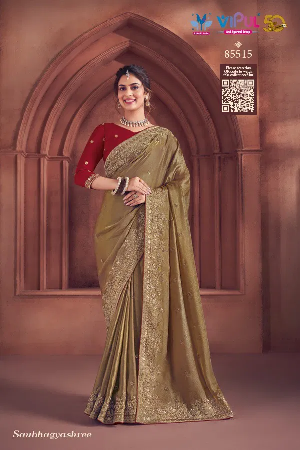 Saubhagyashree By Vipul Organza Party Wear Saree Wholesale In India